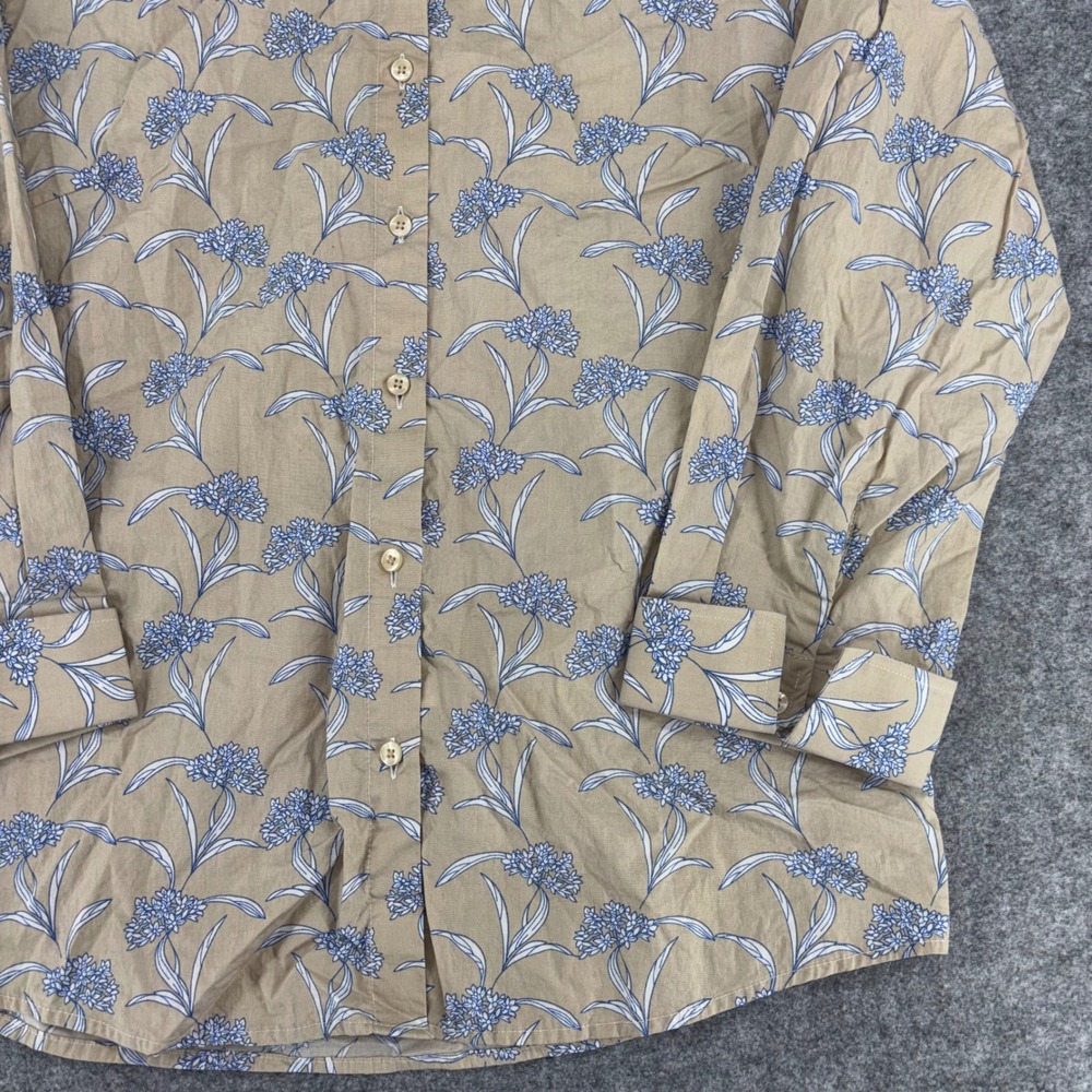 Thomas Pink Women Tan Blue Floral Cotton Button Down Shirt Blouse Size 14 - Picture 10 of 11